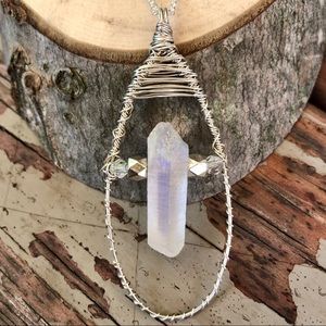 Rainbow Aura Quartz Wire Wrap Necklace